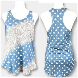 NWT Crazy Train Leather Lass Star Tank Top Blue Cream Size XS